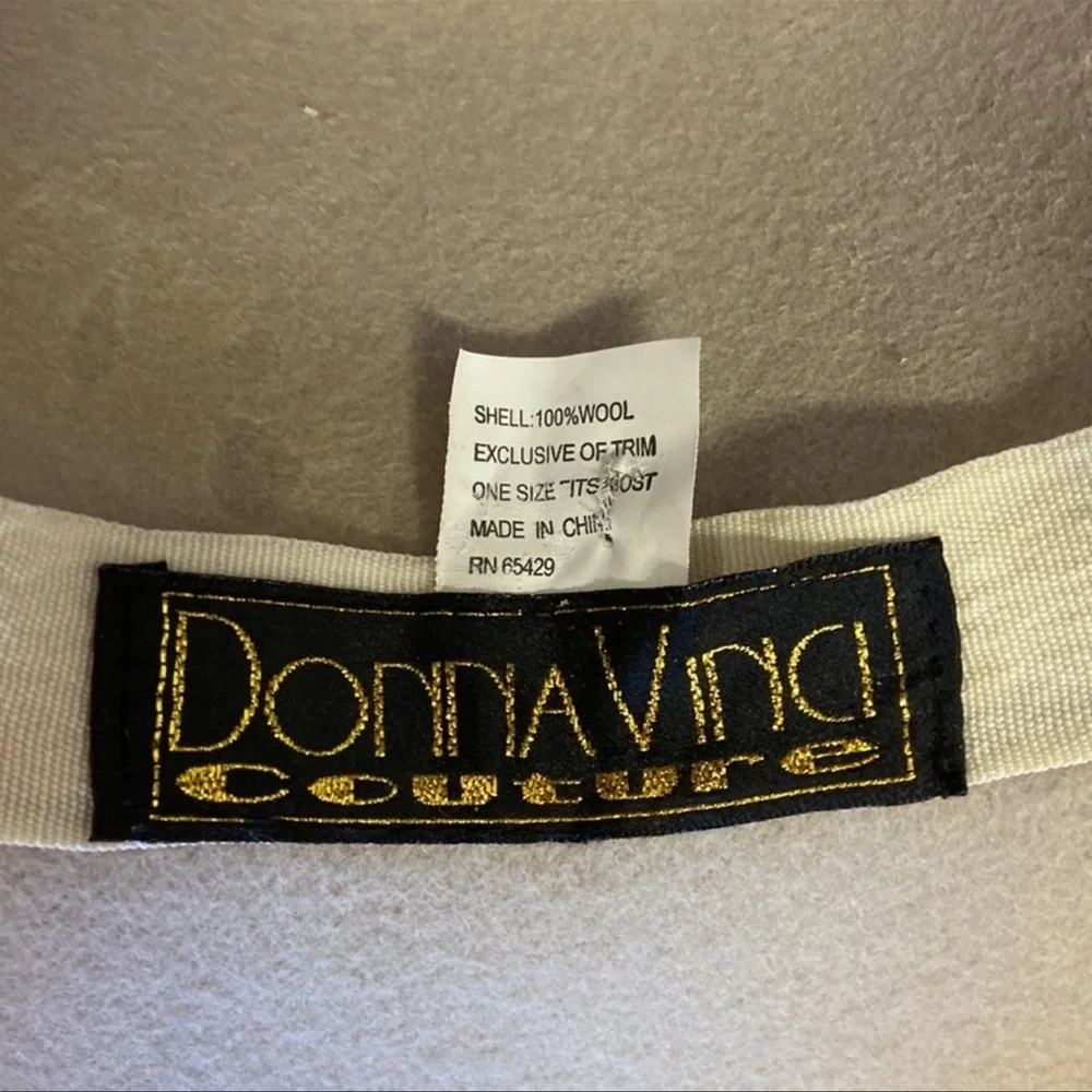 Vintage Donna Vinci Couture | Wool Church‎ Hat Light Beige Sequins Mesh Feathers